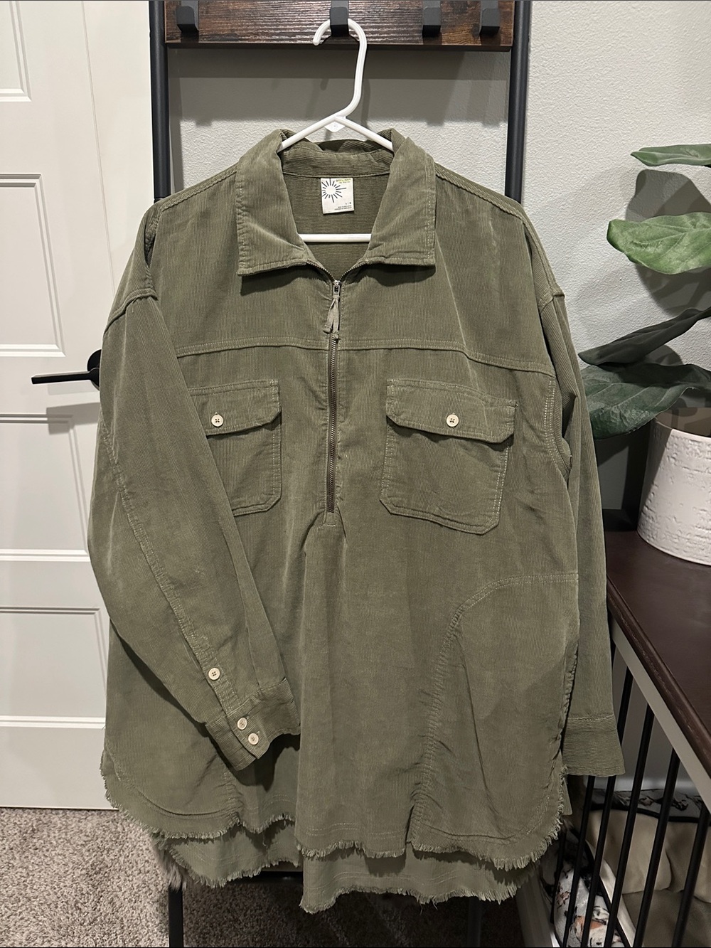 aerie Olive Green Corduroy Half-Zip Shirt Jacket
